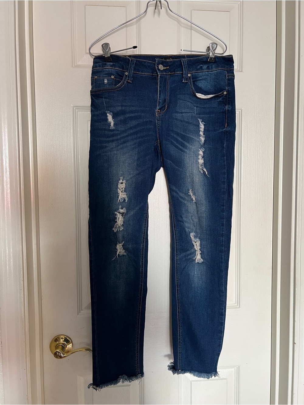 Love Indigo Dark Blue Distressed Straight Jeans